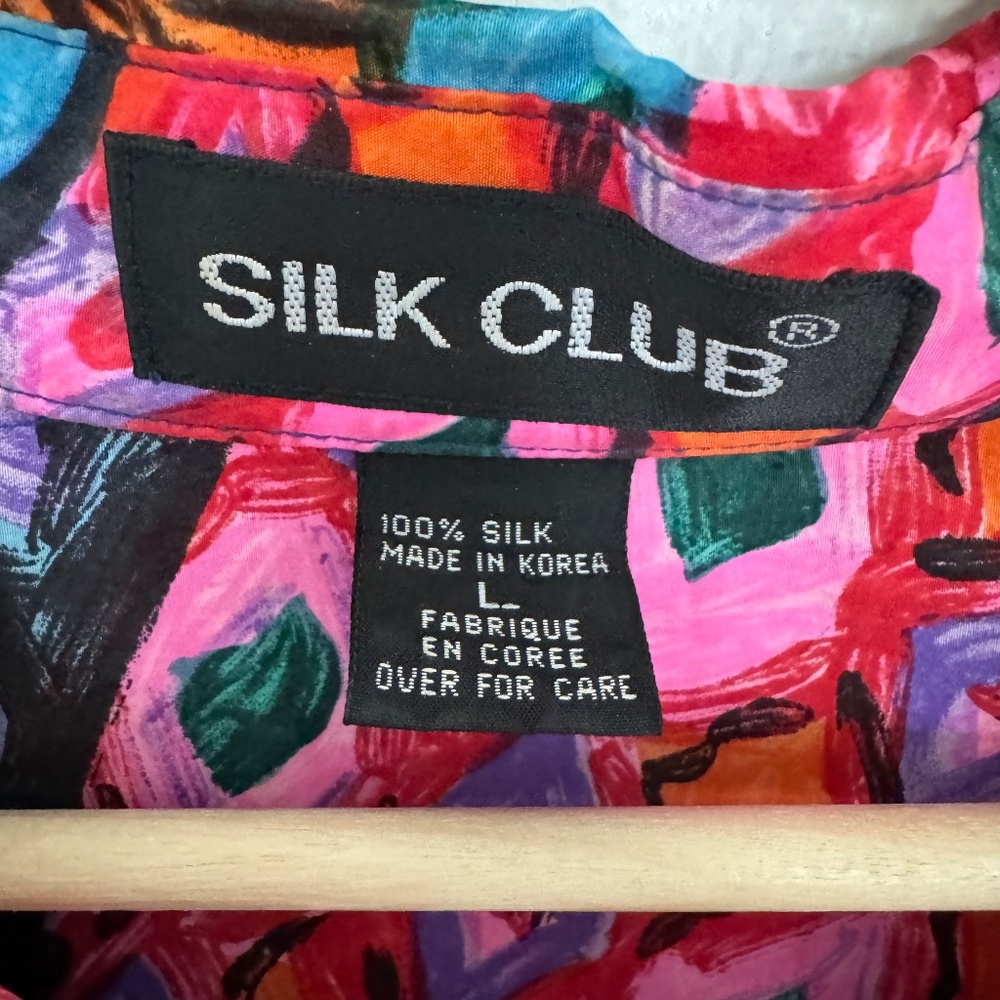 Vintage Silk Club Shirt Mens Large Colorful Floral Landscape Art AOP Button Up - Picture 8 of 11